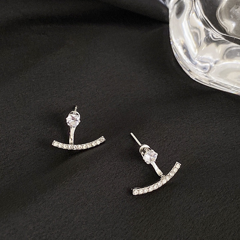 Khuyên tai mạ bạc hình học đơn giản một phong cách ins hai lớp dạng cong cá tính cho nữ YR