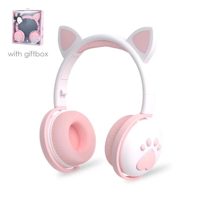 Dễ Thương Tai Nghe bluetooth 5.0 Không Dây Hình Dấu Chân Mèo Phát Sáng Có mic Cho Bé Gái