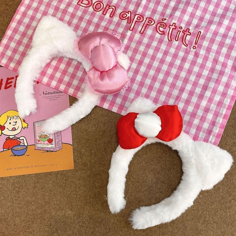 Băng Đô Cài Tóc Bằng Vải Bông Đính Nơ Tai Mèo kitty