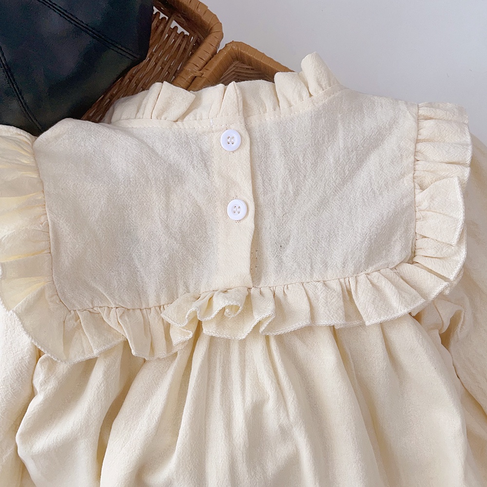 BEAR LEADER Đầm Công Chúa Tay Dài Cổ Ren Thêu Hoa Thời Trang Xuân Thu Cho Bé Gái 2-7 Tuổi