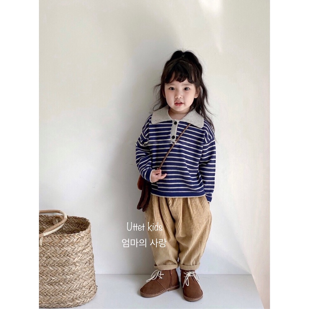 ÁO LEN POLO SỌC PHONG CÁCH HÀN QUỐC CHO BÉ GÁI VÀ BÉ TRAI RẤT ĐẸP T31