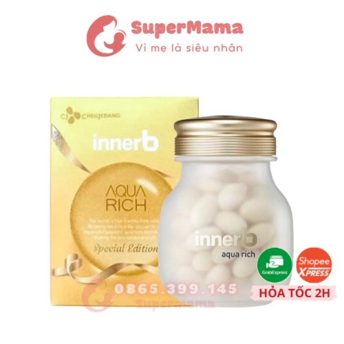 Viên uống cấp nước và collagen innerb Aqua rich số 1 Hàn Quốc 70 viên