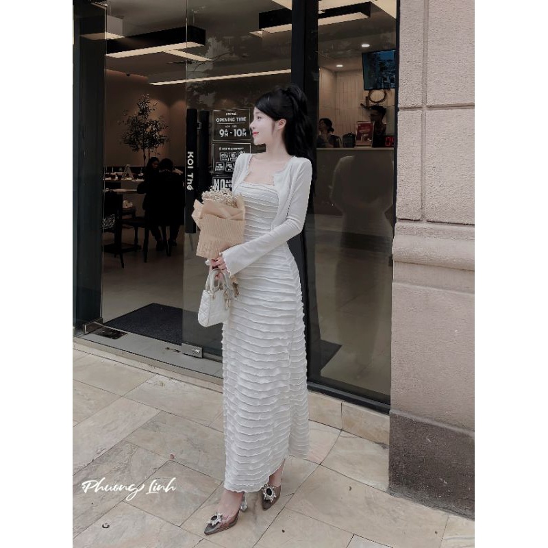 Set váy body + áo dài tay sang hết nấc