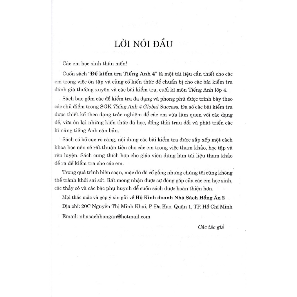 Sách - Đề Kiểm Tra Tiếng Anh 4 - Có Đáp Án