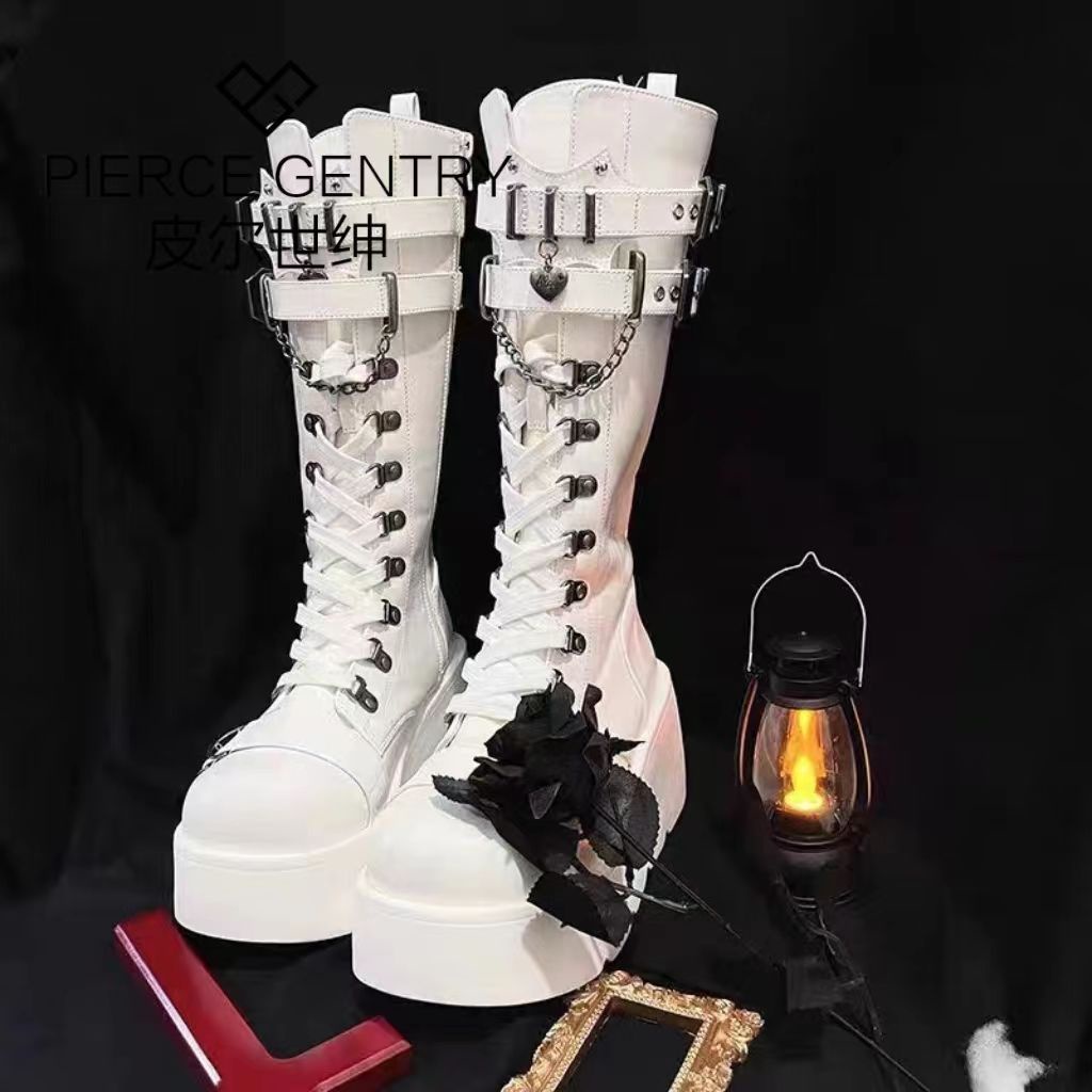Xuyên Thấu Quý Ông slimmer Giày Bốt martin Đế Dày Cổ Cao Mũi Tròn Phong Cách punk Mùa Thu gothic Cho Nữ