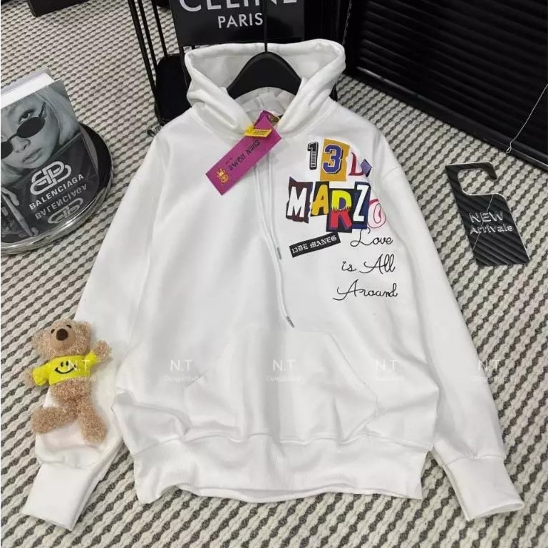 Áo Hoodie 13D Đính Tay Gấu ❤ Áo Nỉ 2 Lớp Dày Dặn Dáng Rộng Nam Nữ NVA704