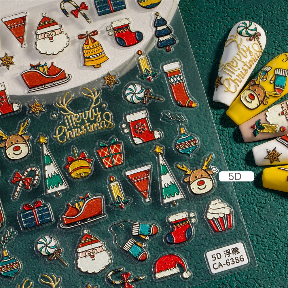 ♕ Nail Art Giáng sinh 5d Relief Nail Sticker Gingerbread Man Nai sừng tấm Nơ Thỏ Dán Tiệc Lễ hội Trang trí móng tay Công cụ làm móng tay cho tiệm nail NỘI THẤT
