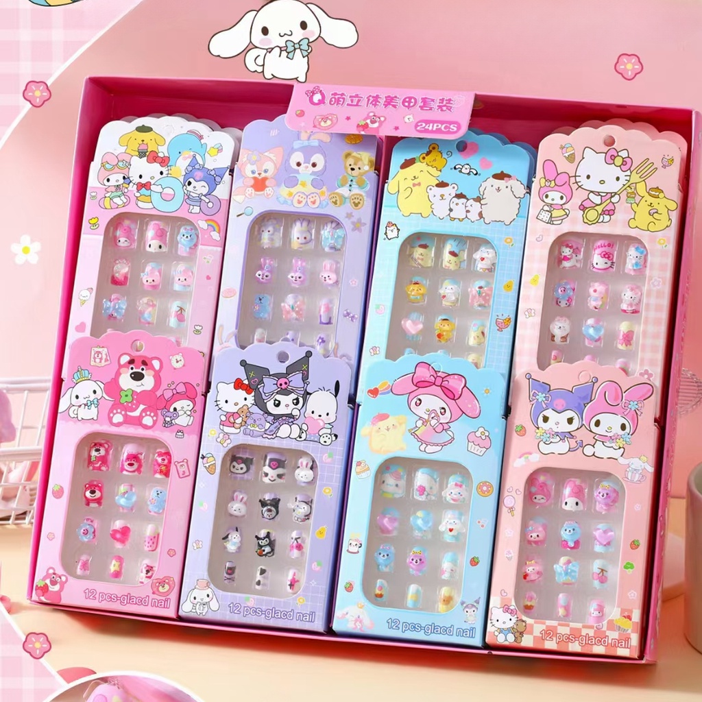 Sanrio Set 12 Móng Tay Giả 3d Hình kuromi Đáng Yêu Cho Nữ