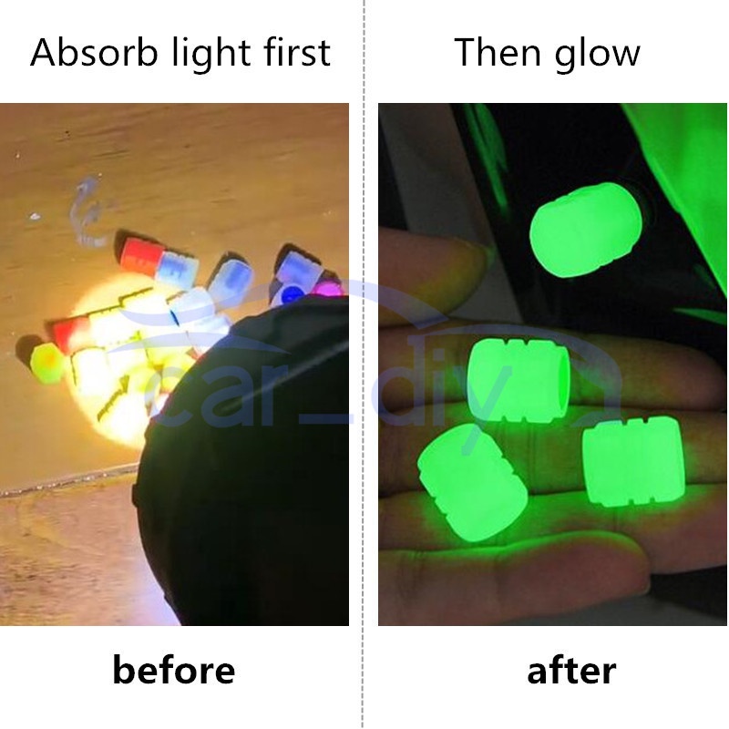 Bộ 4 Nắp Van Phát Sáng Trang Trí Bánh Xe Hơi / Xe Máy Vào Ban Đêm