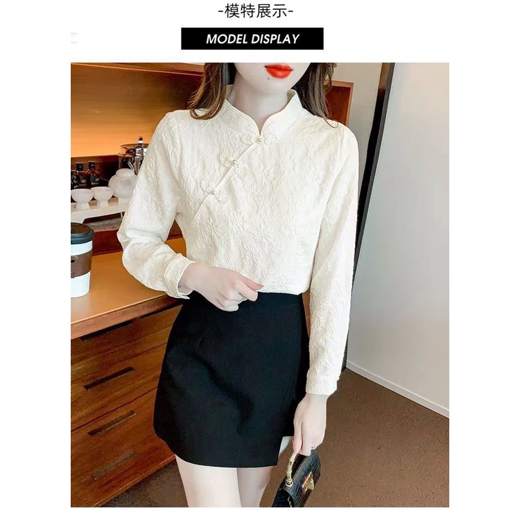 Đứng Áo Sơ Mi Dài Tay Phong Cách Trung Hoa Thời Trang Mùa Thu Cho Nữ