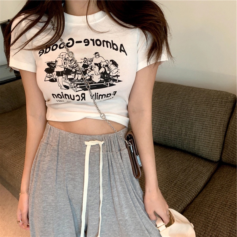 Áo Thun Tay Ngắn Thêu Hình Phong Cách Hàn Quốc Thời Trang Cho Nữ