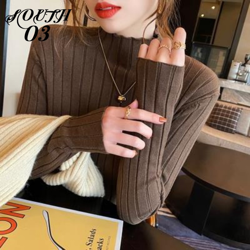 Áo sweater Dệt Kim Cổ Cao Dáng Ôm Thời Trang Thu Đông Hàng Mới 2023 Dành Cho Bạn Nữ