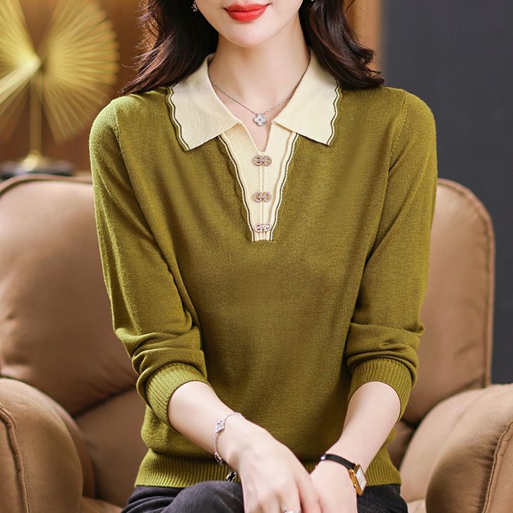 Áo Thun polo Dệt Kim Tay Dài Phong Cách Hàn Quốc Thời Trang Thu Đông Dành Cho Nữ