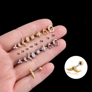 1 Đôi Bông Tai Bằng Thép Không Gỉ 20gauge Có Râu Nhỏ Đính Đá zircon helix