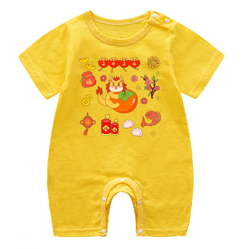 Áo Liền Quần Bằng cotton Mềm Mại In Hình Rồng cny Năm Mới 2024 Cho Bé Sơ Sinh