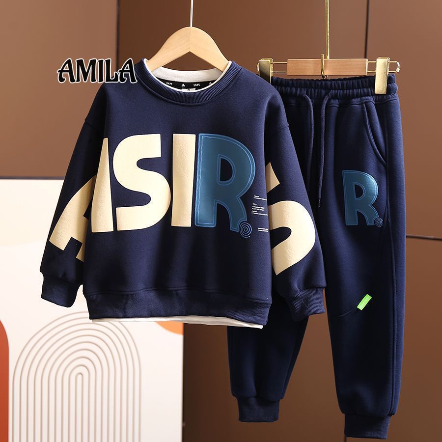 Amila Bộ Áo Sweater Giả Hai Lớp In Chữ Thời Trang Mùa Thu Giản Dị Dành Cho Bé Trai