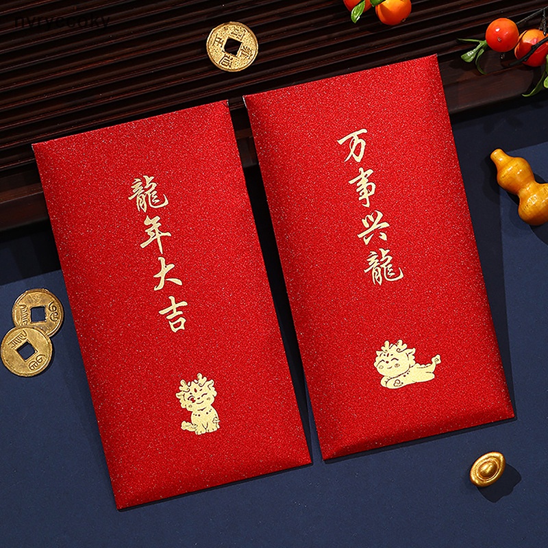 Set 6 Bao Lì Xì Đỏ Đóng Dấu Đóng Dấu Năm Mới Hình Rồng