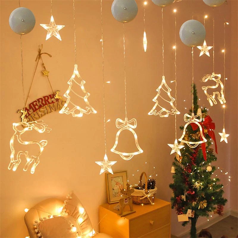 Dây Đèn led Hình Bông Tuyết / Ông Già Noel Trang Trí Giáng Sinh Năm Mới