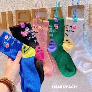 Vớ Thể Thao Cổ Vừa Màu Sắc Tương Phản Họa Tiết Mặt Cười Hợp Thời Trang Cho Nữ
