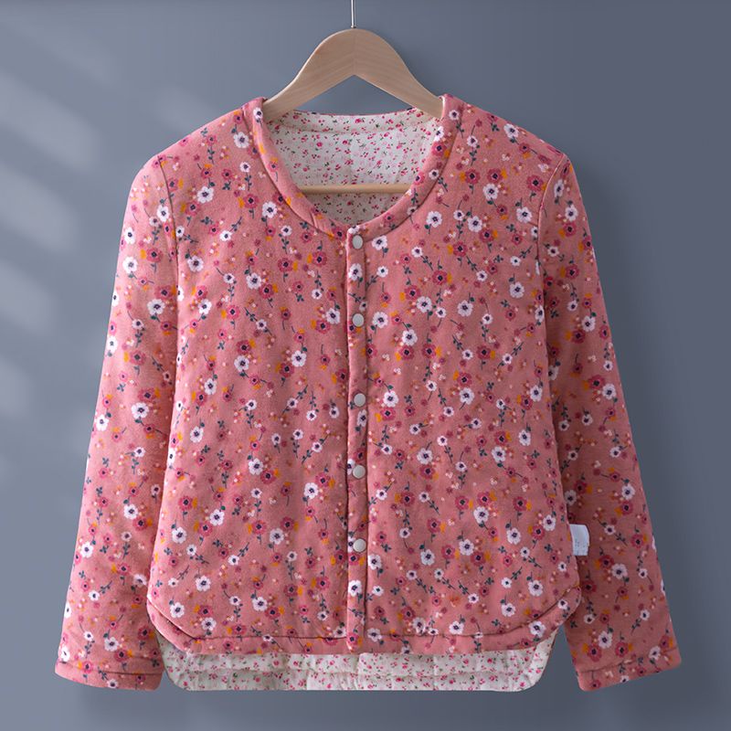 Áo Khoác Đệm Mút Mỏng Dáng Ngắn In Họa Tiết Hoa Giữ Ấm Mùa Thu Đông Cho Nữ