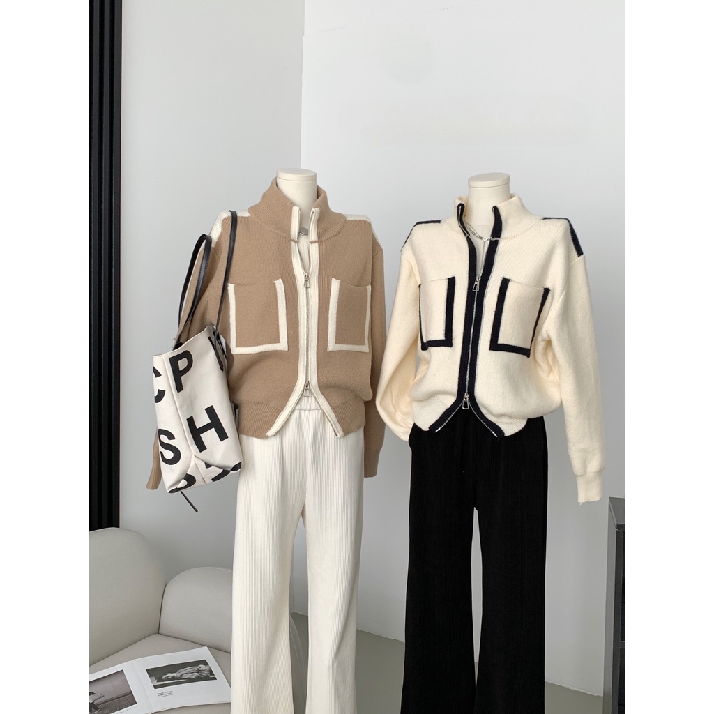 Sugemiusi Áo Dệt Kim Hai Đầu Phối Khóa Kéo Màu Sắc Tương Phản Cao Cấp