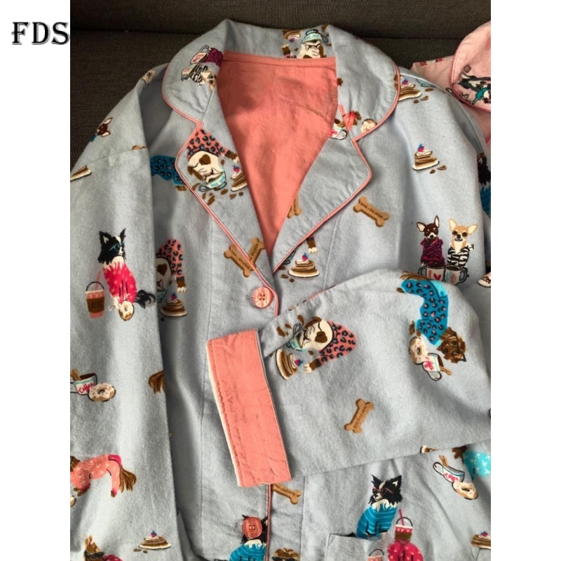 Fds Bộ Đồ Ngủ Tay Dài In Họa Tiết Hoạt Hình Dễ Thương Thời Trang Xuân Thu Cho Nữ