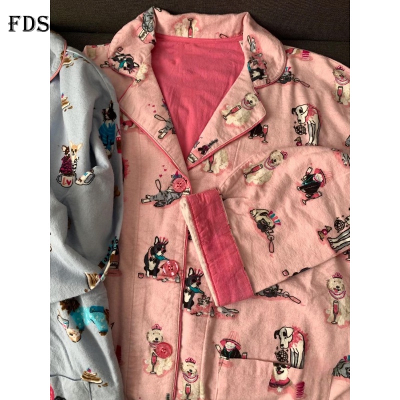 Fds Bộ Đồ Ngủ Tay Dài In Họa Tiết Hoạt Hình Dễ Thương Thời Trang Xuân Thu Cho Nữ