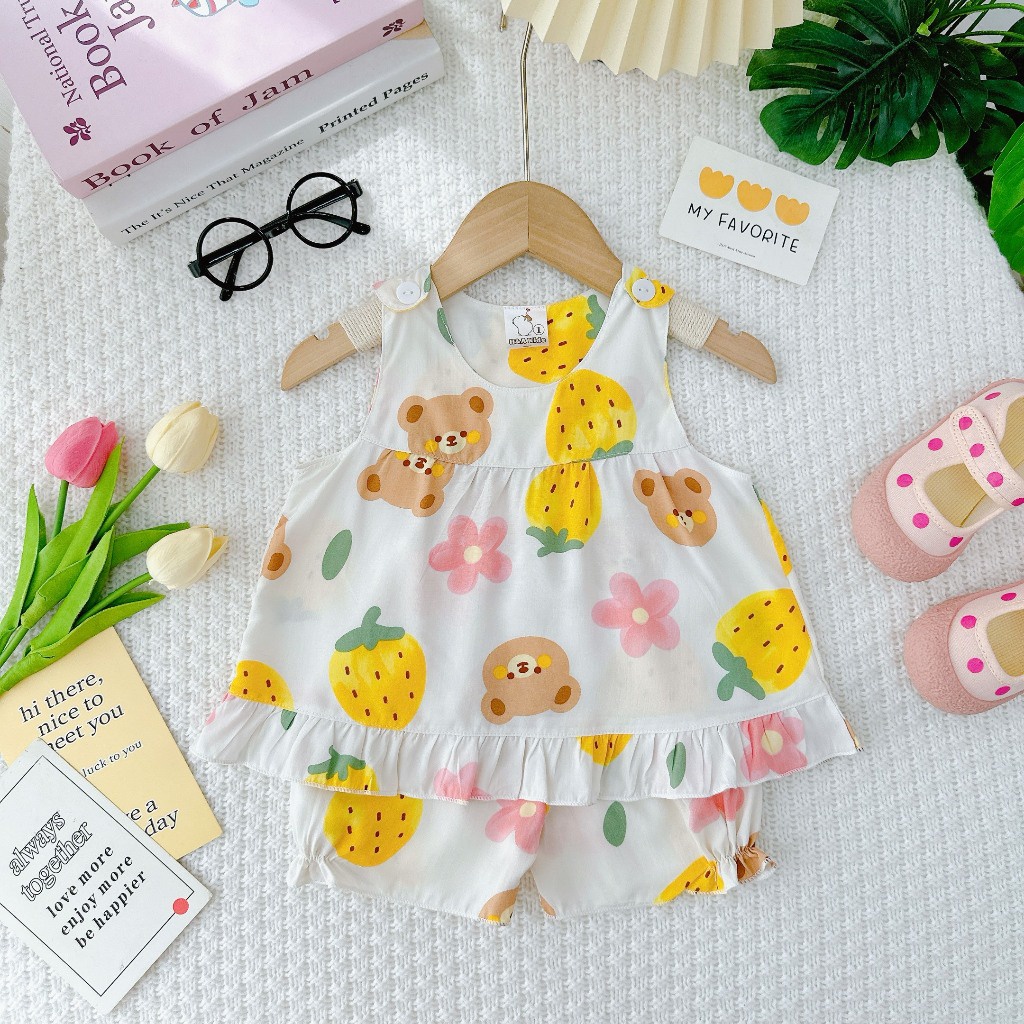 Đồ bộ mặc nhà vải tôn -Mẫu tole cài cúc vai mềm mịn mát kiểu dáng xinh xắn đáng yêu cho Bé Gái - MeGauu