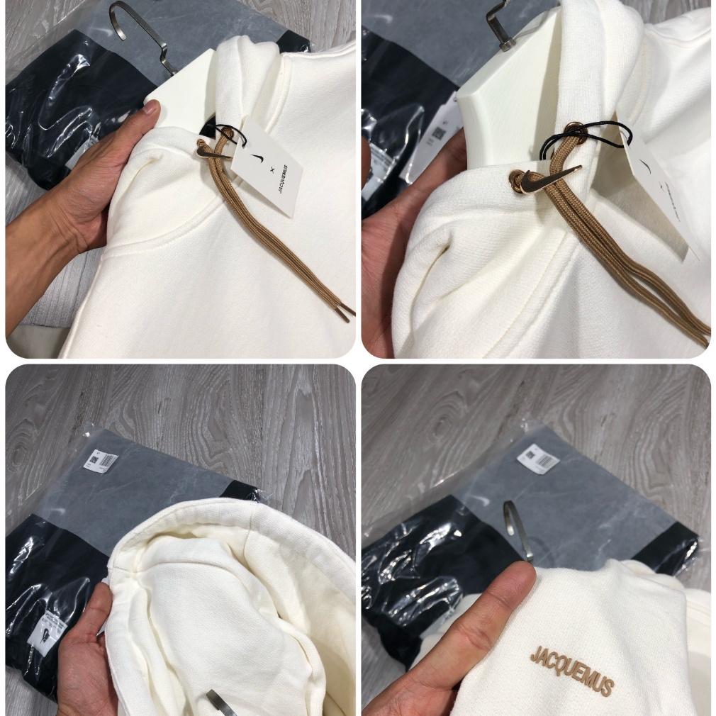 Áo Khoác Chui Đầu Màu Trắng Thêu logo nike Jacquardus x Chính Hãng 100% Cho Cặp Đôi