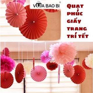 Quạt phúc giấy trang trí tết, rẻ quạt giấy đỏ gắn ngọc, quạt gắn tường treo trong nhà ngày năm mới