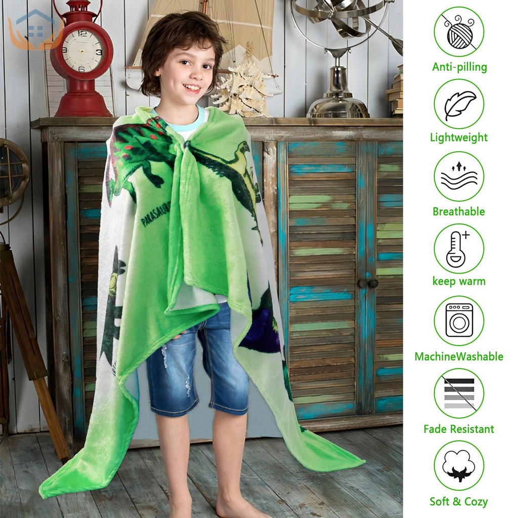 Chăn Bông Mềm Giữ Ấm In Hình Khủng Long 55X39 inch Cho Bé Trai Gái Kc4246