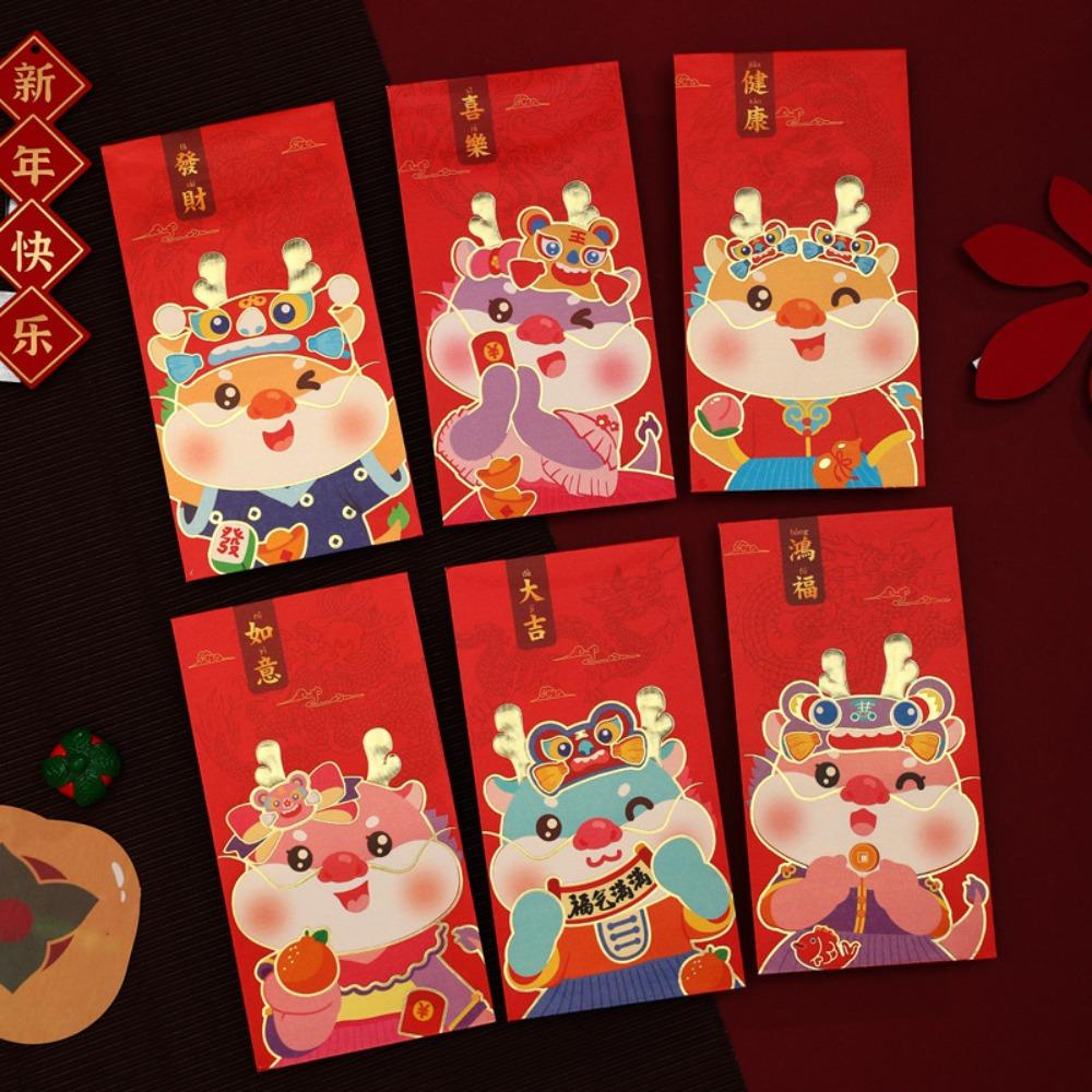 Btlimer Bao Lì Xì Giấy Màu Đỏ In Hình Rồng Năm Mới Sáng Tạo