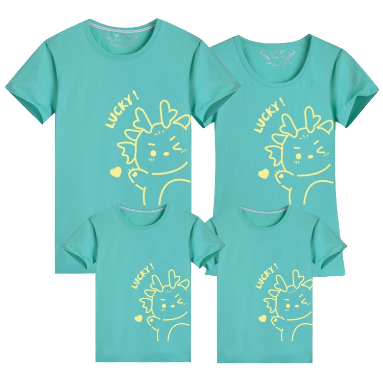 Set Áo Thun Tay Ngắn 95% cotton In Hình Rồng Hoạt Hình Mừng Năm Mới 2024