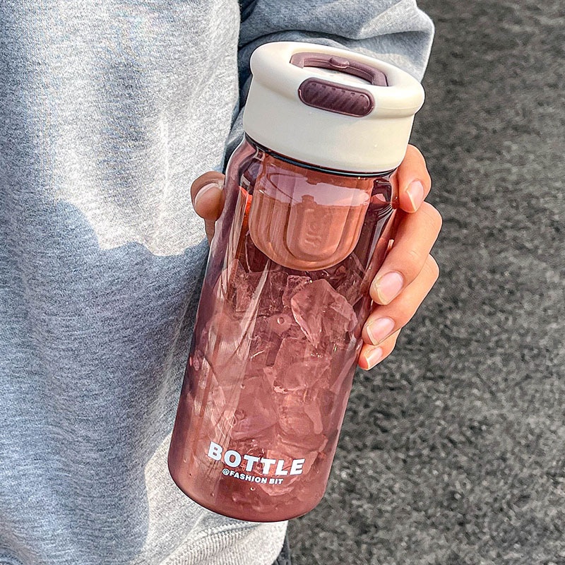 Bình Nước Bottle Trong Suốt Có Chia Vạch | Bình Nước Thể Thao Có Lọc Trà 650ML