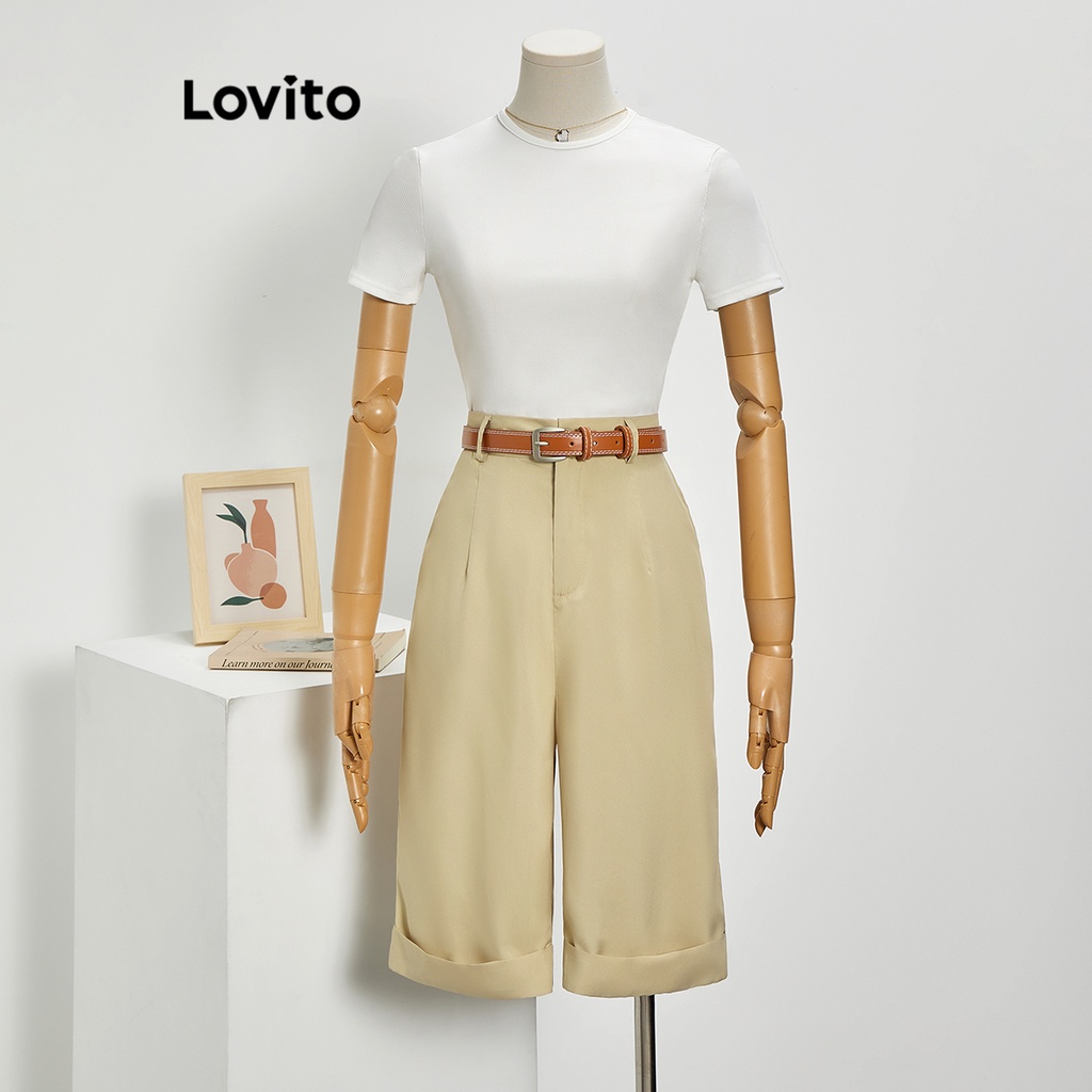 Quần short Lovito phối túi màu trơn thường ngày cho nữ LNE16144 (màu kaki)