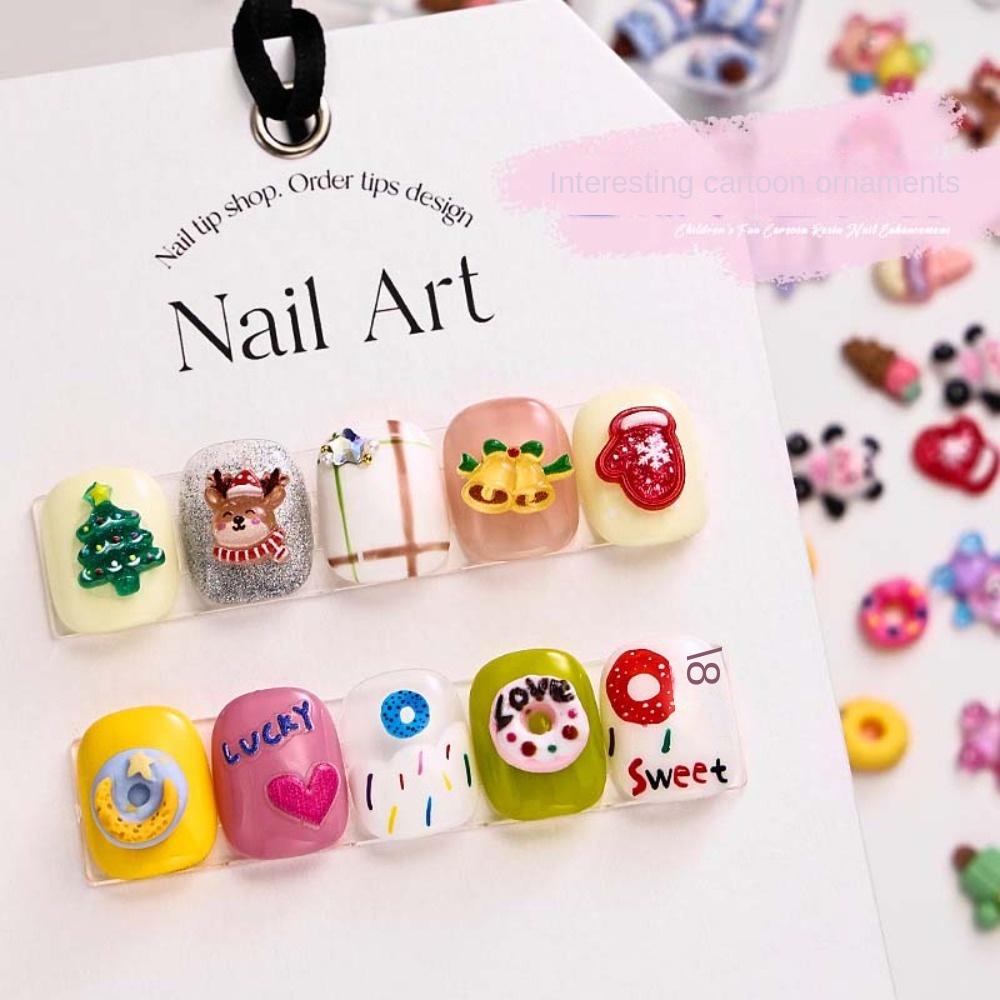 Fallforbeauty Bộ 10 Phụ Kiện Trang Trí Móng Tay Hình Ông Già Noel / Kỳ Lân / Gấu Tuyết Màu Sắc Hỗn Hợp