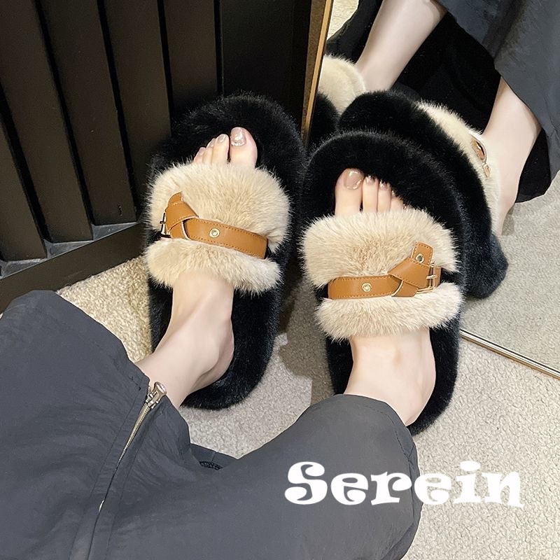 Serein  dép lông dép bông Đế Dày dép quai hậu đế cao 2023 hot trend Độ bền cao Linh hoạt Độn đế Sang trọng FMR23B0MSF 46Z231116