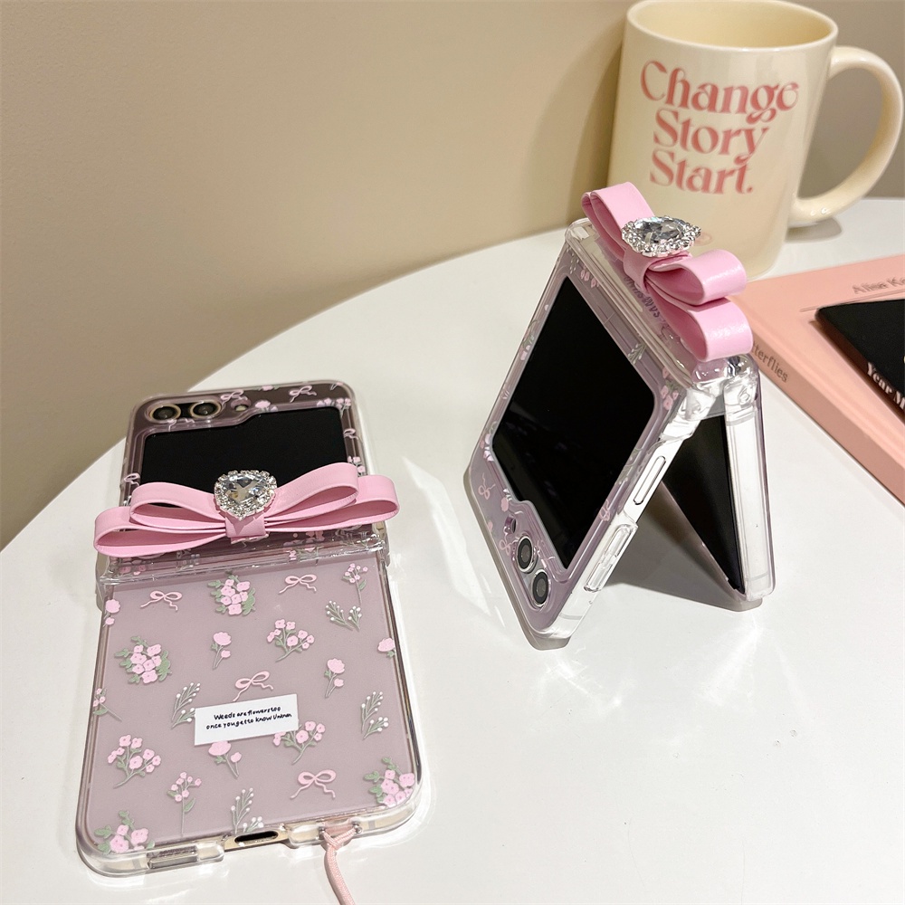 Bao Da Điện Thoại Nắp Lật Kèm Dây Đeo Đính Đá Cho samsung galaxy z flip3 zflip4 zflip 5 flip5 Ốp