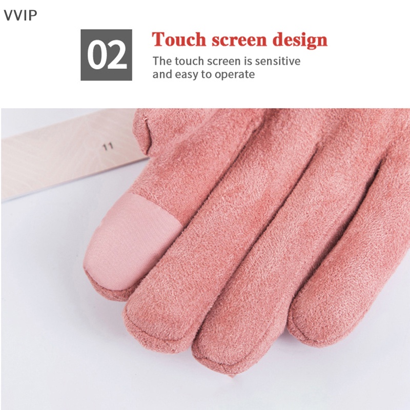 Găng Tay Da Lộn Lót Nhung Dày Dặn Giữ Ấm Mùa Đông Có Thể Chạm Màn Hình Cảm Ứng