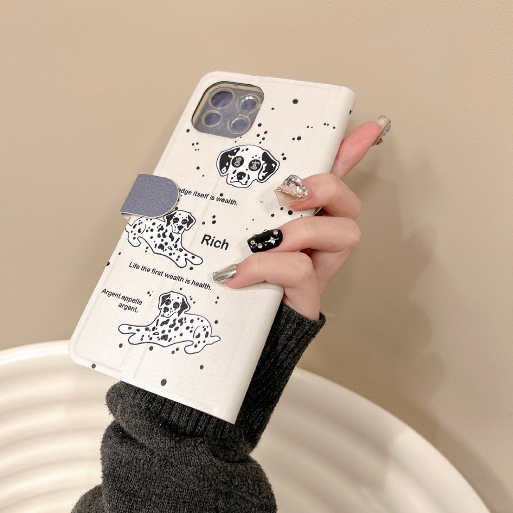 Bao Da Điện Thoại Nắp Lật Kiêm Giá Đỡ Có Ngăn Đựng Thẻ Hình Chú Cún Cho apple 15 1413promax xr / xsmax / 87plus