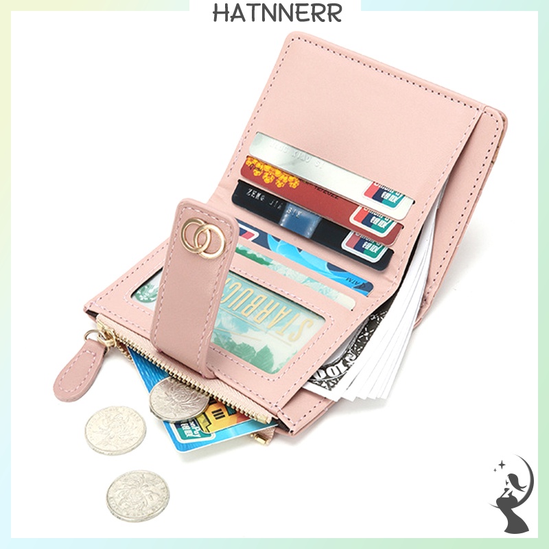 Mới! Ví Ngắn Đựng Thẻ Có Dây Kéo Màu Trơn Thời Trang Dành Cho Nữ fhs