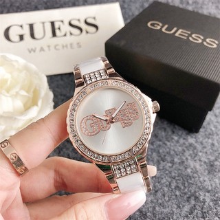 Thời trang đồng hồ quartz nữ mặt đính hột xoàn dây sứ