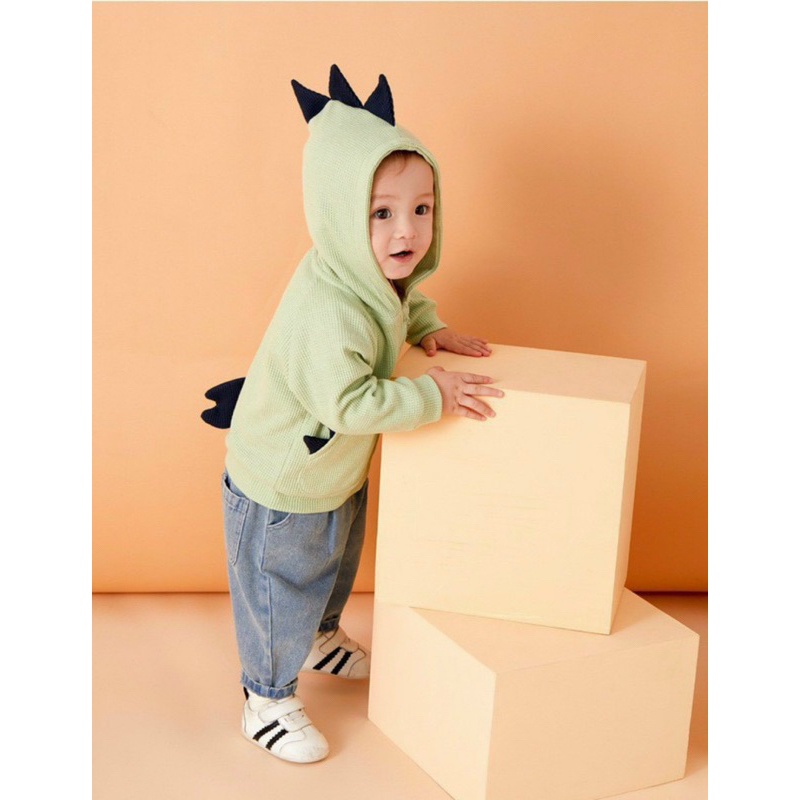 Áo khoác gấu-khủng long, áo khoác có nón chất len tổ ong mềm cho bé