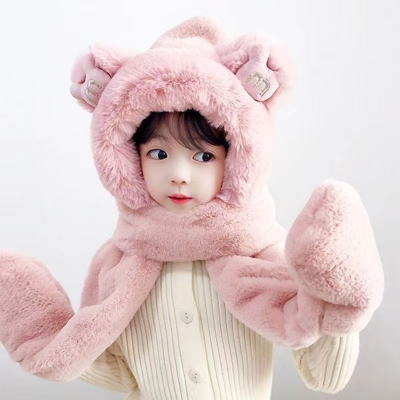PVN61881 Mũ trùm đầu, mũ len kèm khăn choàng cổ và găng tay hình tai gấu đáng yêu cho bé