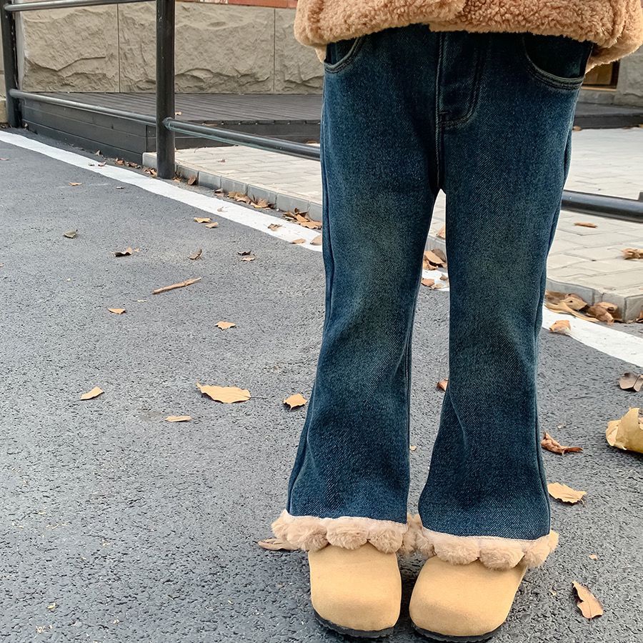 ❤Áo Liền Quần Ống Loe Lót Lông Cừu Dày Dặn Thời Trang Mùa Đông Hàn Quốc 2023 Cho Bé Gái