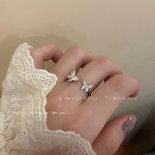 Nhẫn hở mạ bạc hình bướm đính đá zircon thời trang
