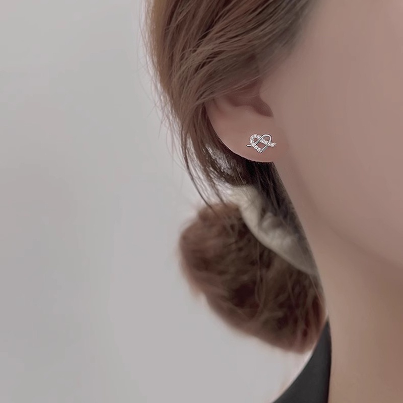 Khuyên Tai Bạc Đính Đá zircon Trái Tim Lấp Lánh Thời Trang Hàn Quốc Cho Nữ