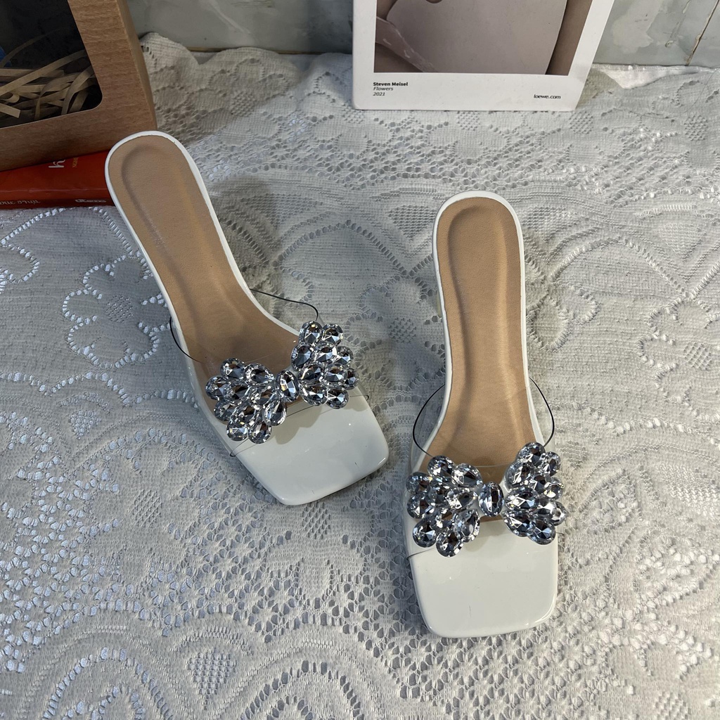 Dép quai trong gót ly bigsize nơ đính đá cao 7 cm size 40-44