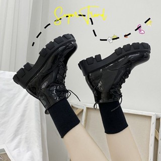 Giày bốt martin gót vuông dày phong cách Hàn Quốc cho nữ