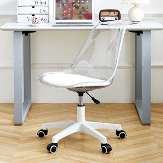 Ghế xoay tựa lưng cao nhựa trong suốt decor trang trí có đệm, Ghế xoay văn phòng làm việc nệm bọc Simili cao cấp